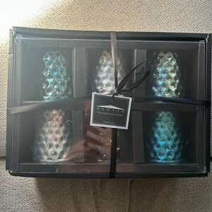 NWT Set of 6 Blue & Silver Metallic Candle Holders Wedding Shower Holiday